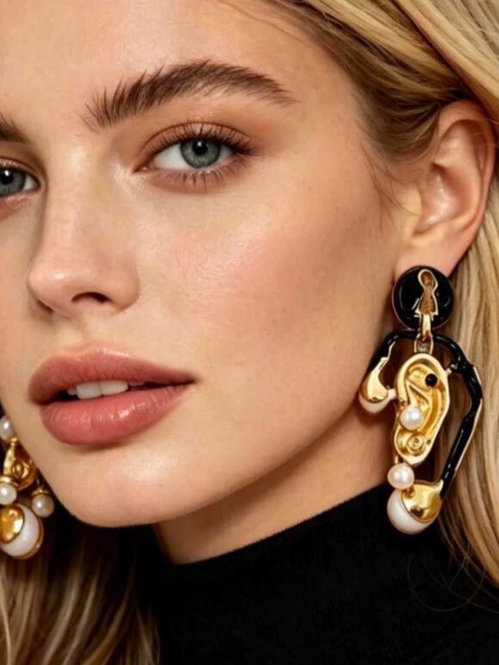 Gold & Black Sculptural Drop Earrings